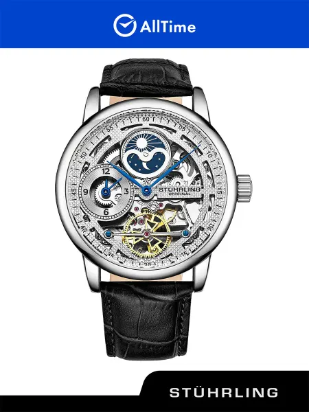 Stuhrling Часы наручные механические, кожаный ремешок