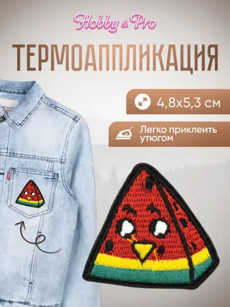 Hobby&Pro Заплатка на одежду термоклеевая Смешной Арбуз 4,8х5,3см