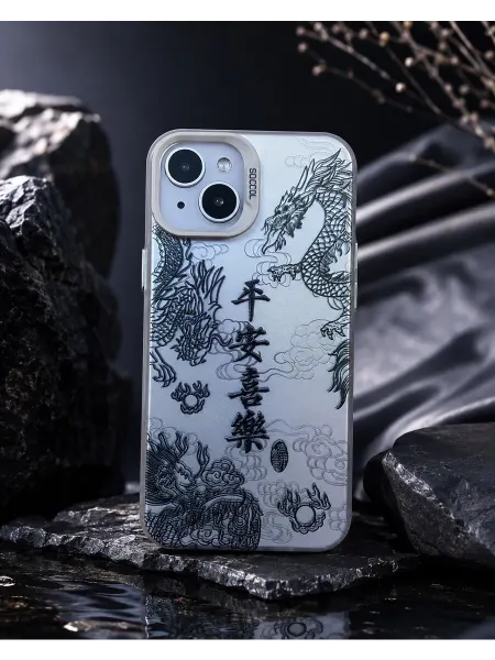 Liamoon Чехол для iPhone 13 Mini с азиатским принтом Dragon Art