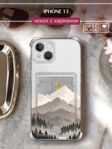 Case Place Чехол на iPhone 13 с картхолдером горы