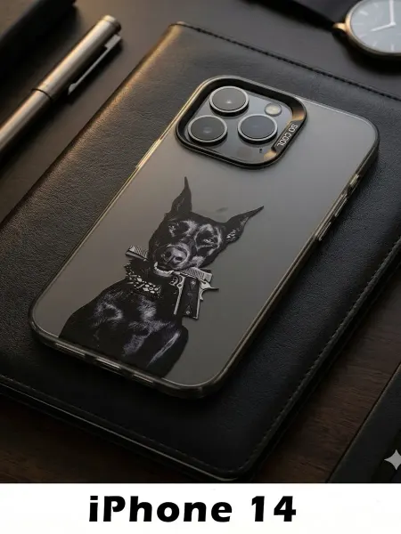Чехол на iphone 14 с принтом собаки (Doberman Style)