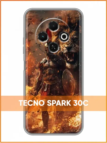 Case Face Чехол на Tecno Spark 30C с принтом Лев и воин