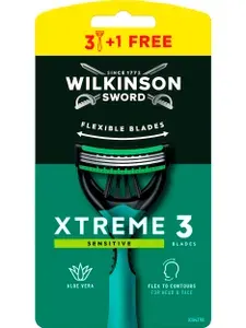 Wilkinson Sword Бритвы одноразовые Schick XTREME 3 Sensitive (4 станка), 3 лезвия, плав.головка, увл.полоска, прорезиненная ручка