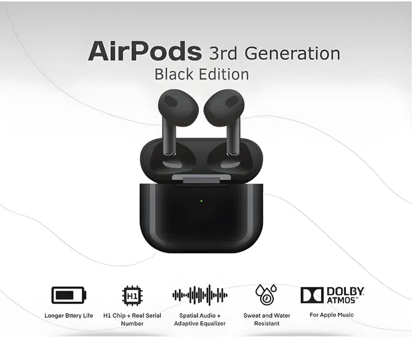 Наушники Pods 3 беспроводные , наушники вкладыши, bluetooth, Чёрные