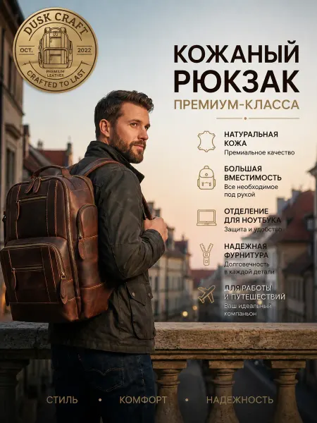 Рюкзак из натуральной кожи для ноутбука повседневный