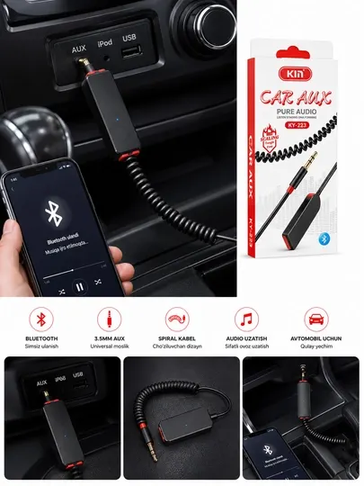 Bluetooth AUX адаптер KY-223,беспроводной автомобильный аудиоприемник, 3,5 мм AUX-приемник