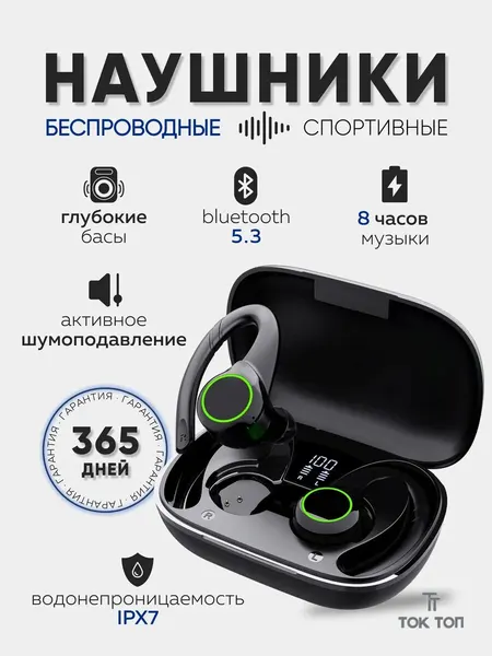 Наушники спортивные беспроводные ТОК ТОП U5, Bluetooth 5.3, с активным шумоподавлением, водонепроницаемые