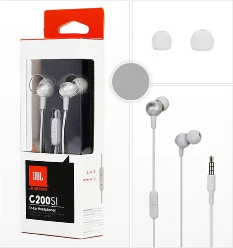 JBL Наушники проводные с микрофоном C200Si, 3.5 мм, белый, серый металлик
