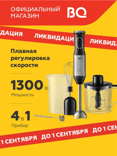BQ Блендер погружной измельчитель 4 в 1 HB62PS мощность 1300Вт