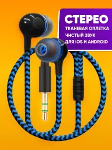 Наушники проводные для телефона Dream S1 синие, aux 3.5mm / наушники проводные без микрофона простые