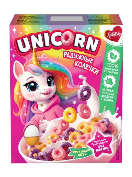 Unicorn Готовый завтрак Радужные колечки с фруктовым вкусом 195г