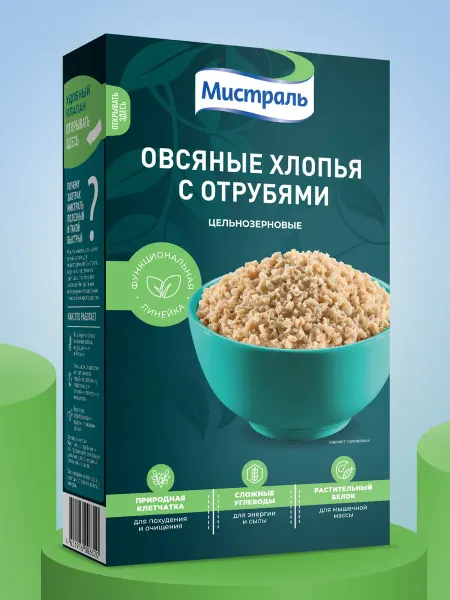 МИСТРАЛЬ Хлопья Овсяные с отрубями 400 г