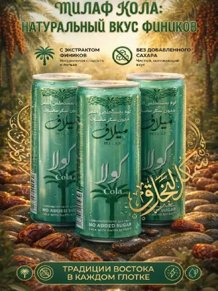 Milaf Напиток газированный Cola Экстракт фиников 3 шт по 240 мл