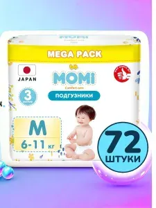 MOMI Подгузники COMFORT CARE 3 размер M 6-11 кг MEGA 72шт