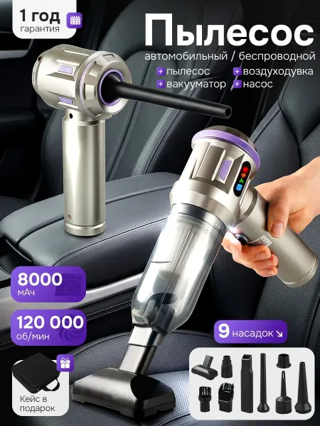 PROKVEL Пылесос для автомобиля беспроводной мощный с насадками
