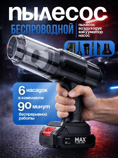 RES STORE Мощный беспроводной авто пылесос, ручной с насадками