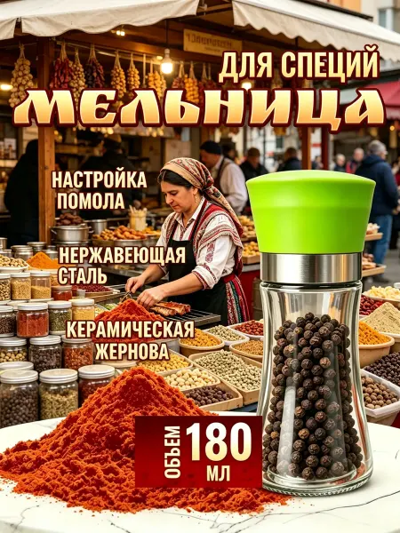 Мельница для перца и соли керамическая жернова