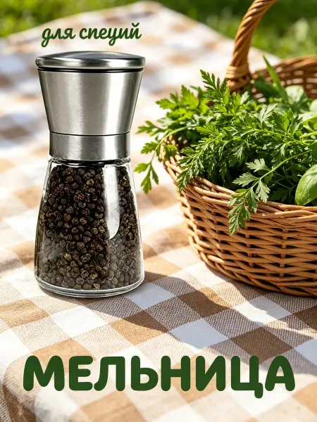 Ручная мельница для перца и соли кухонная 130 мл