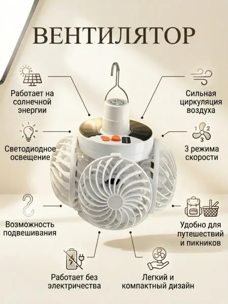 Лампа-вентилятор, 2-в-1 — светодиодная лампа + охлаждение