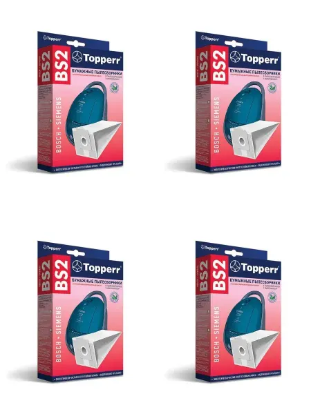 Topperr мешок для пылесоса (пылесборник) бумажныйbs2, bosch, s - 4шт