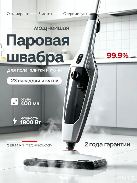 Xiaomi Паровая швабра с насадками пароочиститель отпариватель