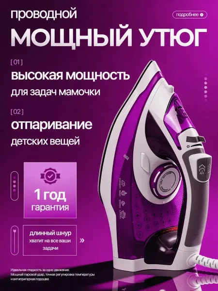 Утюг паровой мощный для одежды