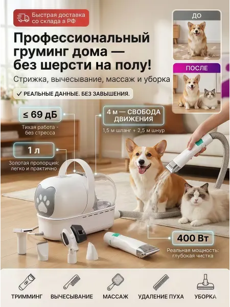 Пылесос для груминга собак и кошек 7 в 1