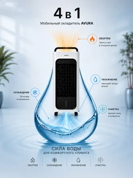 AURA товары для дома Охладитель, увлажнитель и обогреватель. 4в1 от Avura