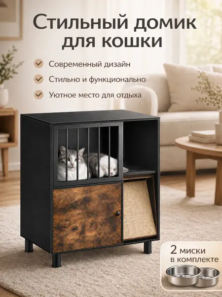 Вместительный мебельный домик для кошек с хранением