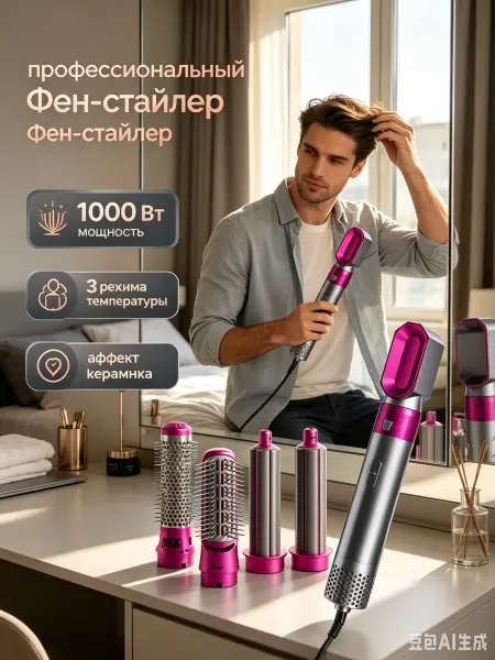 Фен для волос с расческой для укладки коротких волос