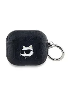 Чехол Karl Lagerfeld PU Saffiano для беспроводных наушников Apple Airpods 3 из экокожи с металлическим логотипом с карабином, NFT Choupette head, черный