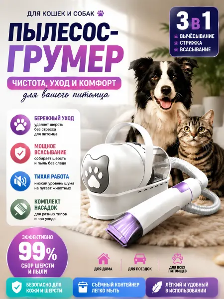 Набор для груминга собак с пылесосом