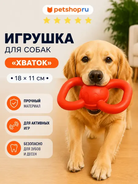 PetShop Игрушка для собак мяч с ручками "Хваток", 18*11 см