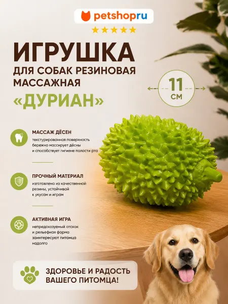 PetShop Игрушка для собак резиновая массажная "Дуриан", 11 см