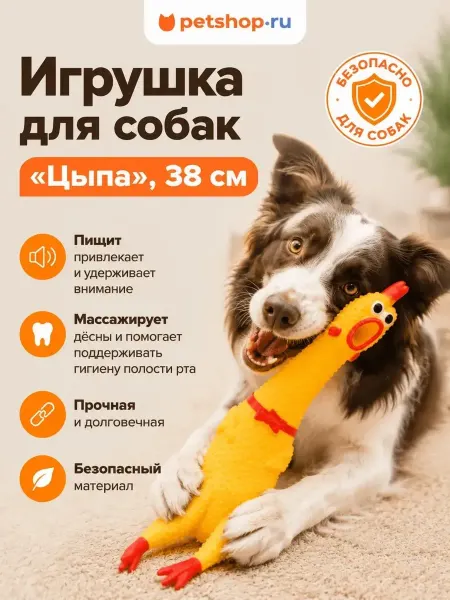PetShop Игрушка для собак курица с пищалкой "Цыпа", 38 см