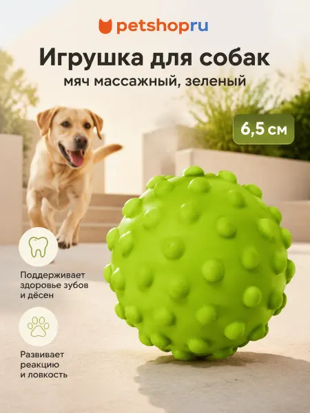 Tappi Игрушка для собак "Мяч массажный", зел. 6,5см