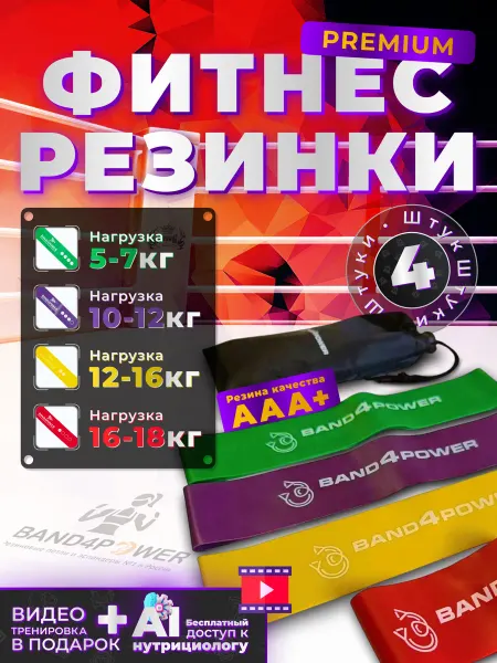 Band4Power Фитнес резинки для ног и ягодиц, набор жгутов