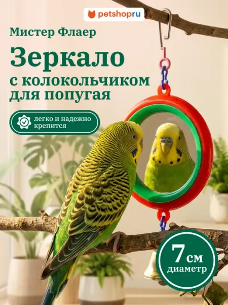 Mr. Flyer Зеркало для попугая с колокольчиком бирюзовое Мистер Флаер