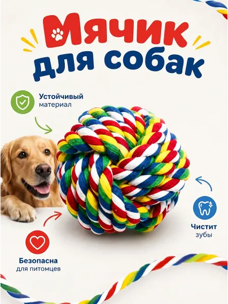 TOP TOVAP Игрушки для собак мяч веревка грызак