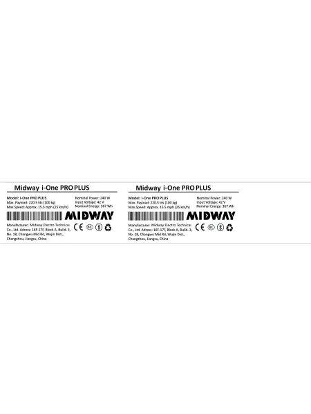 Midway Наклейка самокат I-ONE PRO PLUS 240 ватт