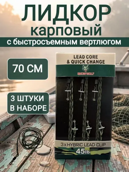 Snow Wolf Лидкор карповый с быстросъемным вертлюгом