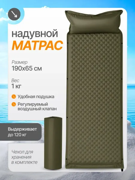 TOP-Store Самонадувающийся коврик 190х65 см с надувной подушкой