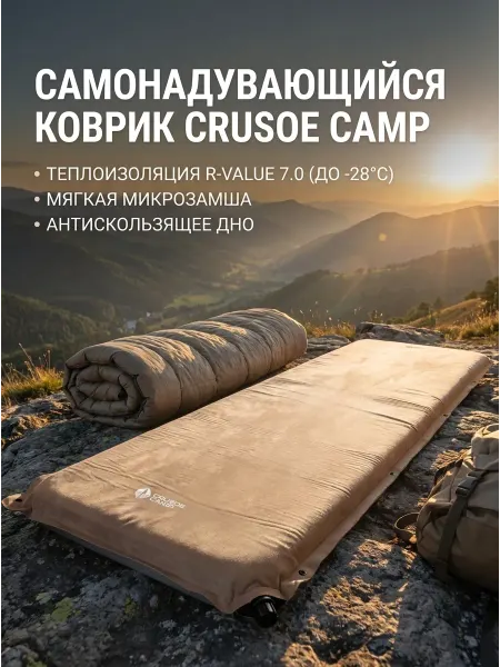 Crusoe Camp Самонадувающийся коврик туристический замша M7