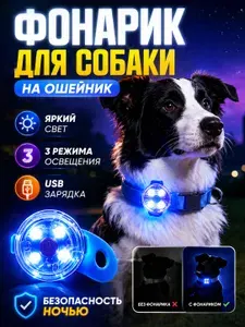 Фонарик для собак на ошейник, LED светящийся брелок для питомцев, 3 режима, USB зарядка, влагозащита