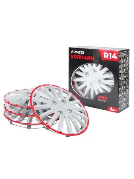 ARNEZI Колпаки R14 на колеса Orion 4шт (бело-красные) ABS-пластик