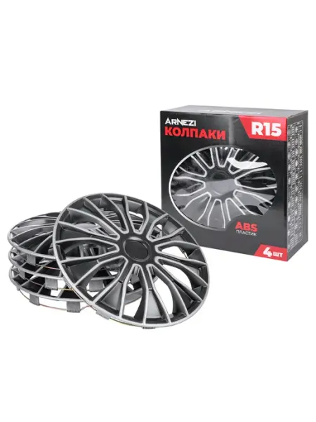 ARNEZI Колпаки R15 на колеса 4шт серебристые матовые ABS-пластик