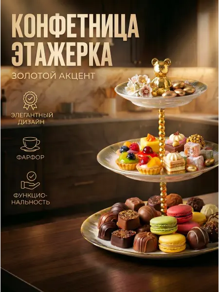 ОТРАЖЕНИЕ в СТЕКЛЕ Фруктовница конфетница этажерка 3-х ярусная