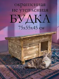 Домик будка для кошек уличный окрашенный обожжёный, для 3-4 кошек, конура, до 35см в холке, размер 75х55х45см