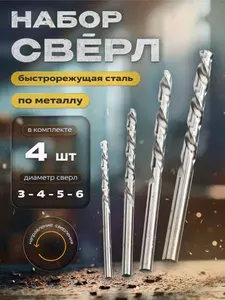 Набор левых сверл по металлу 3-4-5-6 мм Р6М5 из 4 шт. ТОК