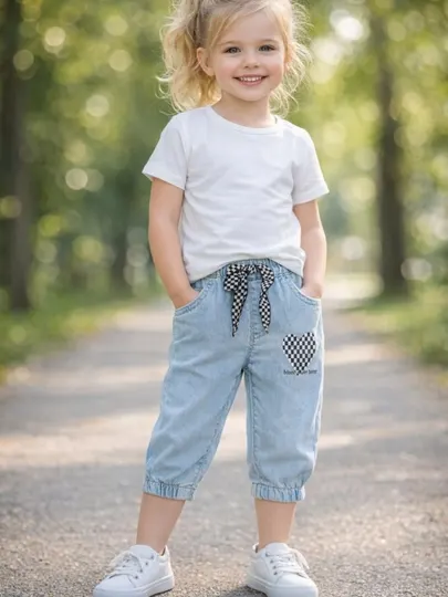 Шорты для девочки джинсовые, детские капри х/б деним,3-7лет, рост 98-122см